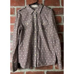 Tory Burch Shirt Checkered Print Roll Tab Sleeve Button Up Cotton Womens Size 12